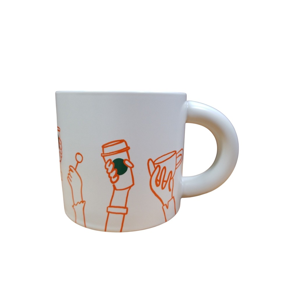 Starbucks 2025 Ceramic Coffee For All Cheers Mug White Orange 12oz CLK25 NEW